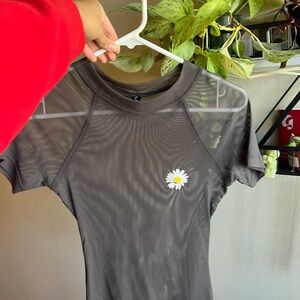 Urban Outfitters Sheer Daisy Embroidered Short Sleeve Top
